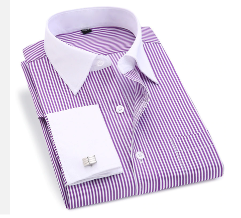 Manžetová košile fialová proužek, velikost 40 (L)