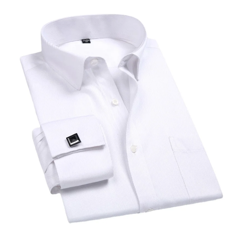 Bíla pánská manžetová košile s francouzskými manžetami, velikost 38/S - 1