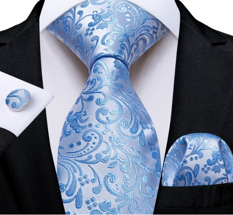 Manžetové knoflíčky s kravatou světle modrá květinový vzor