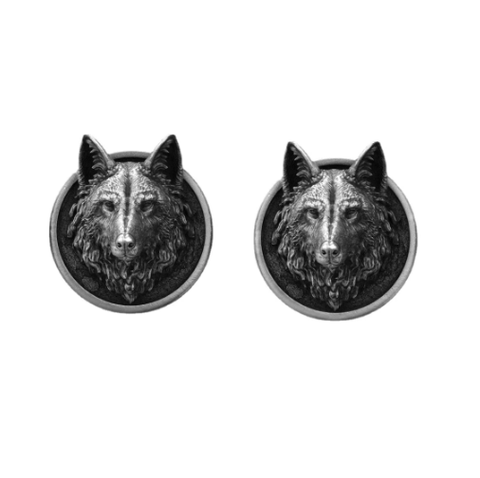 Manžetové knoflíčky vlk hlava kulaté - 1
