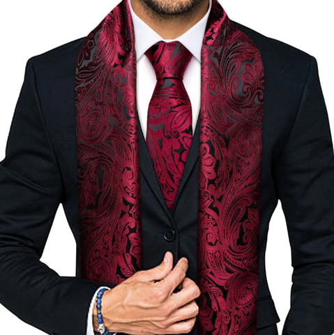 Manžetové knoflíčky s kravatou a šálou tmavě rudý vzor