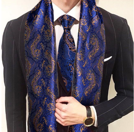 Manžetové knoflíčky s kravatou a šálou královská modrá - 1