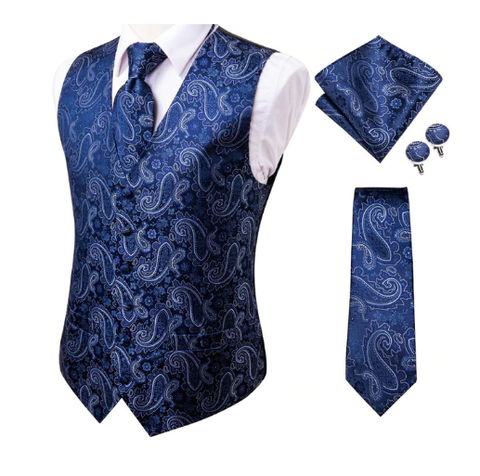 Modrá vesta se vzorem k obleku s doplňky - 1