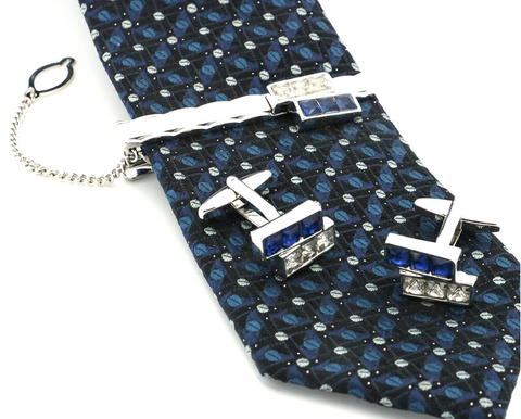 Manžetové knoflíčky s kravatovou sponou modrý krystal - 2