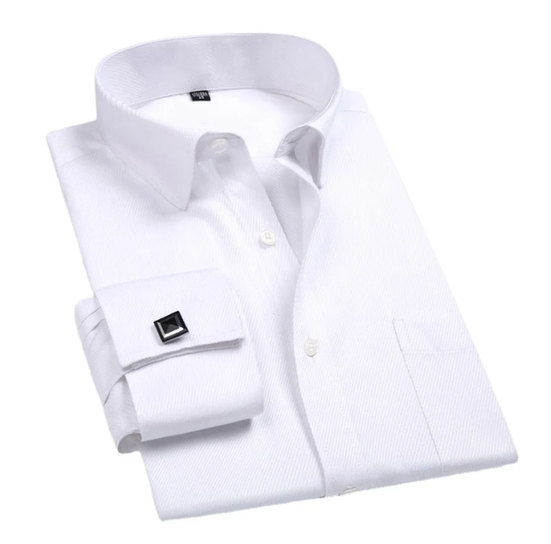 Bíla pánská manžetová košile s francouzskými manžetami velikost 40/L