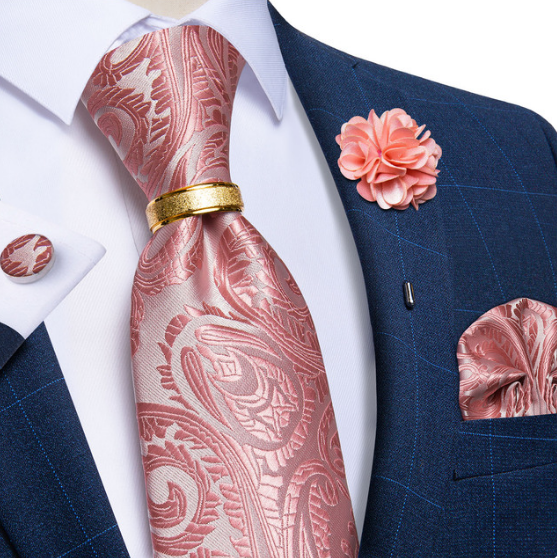 Manžetové knoflíčky s kravatou starorůžová se vzorem