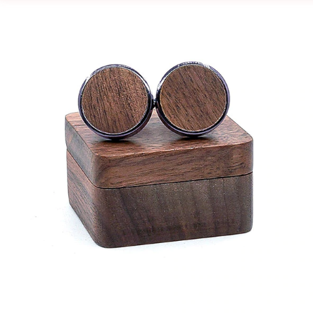 Manžetové knoflíčky dřevěný kruh + krabička